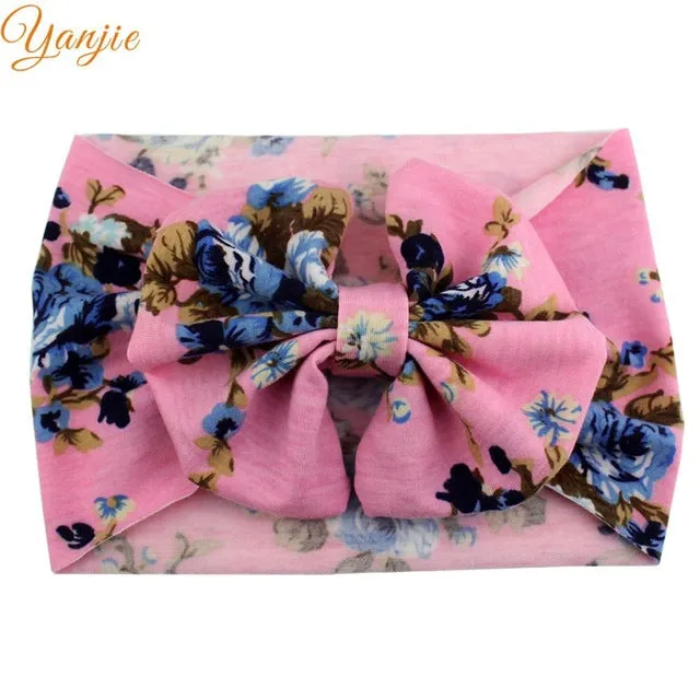 5'' Big Floppy Bow Headband For Girls Boho Turban Elastic Hair Band Kids Large Floral Hair Bow Birthday Party Hair Accessories