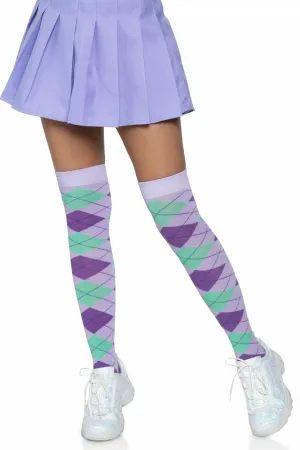 Argyle Knit Over The Knee Socks