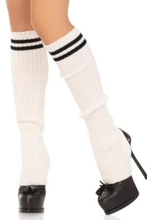 Athletic Stripped Ribbed Strirrup Leg Warmers