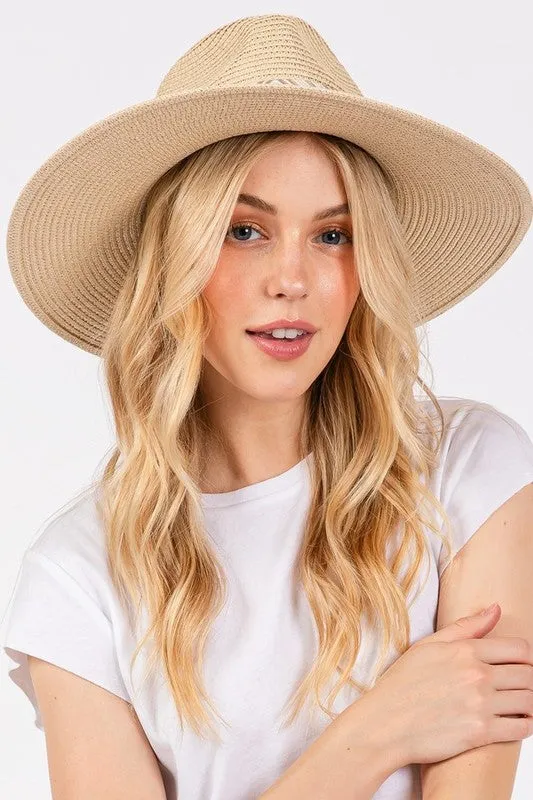 Aztec Jacquard Ribbon Straw Fedora Hat