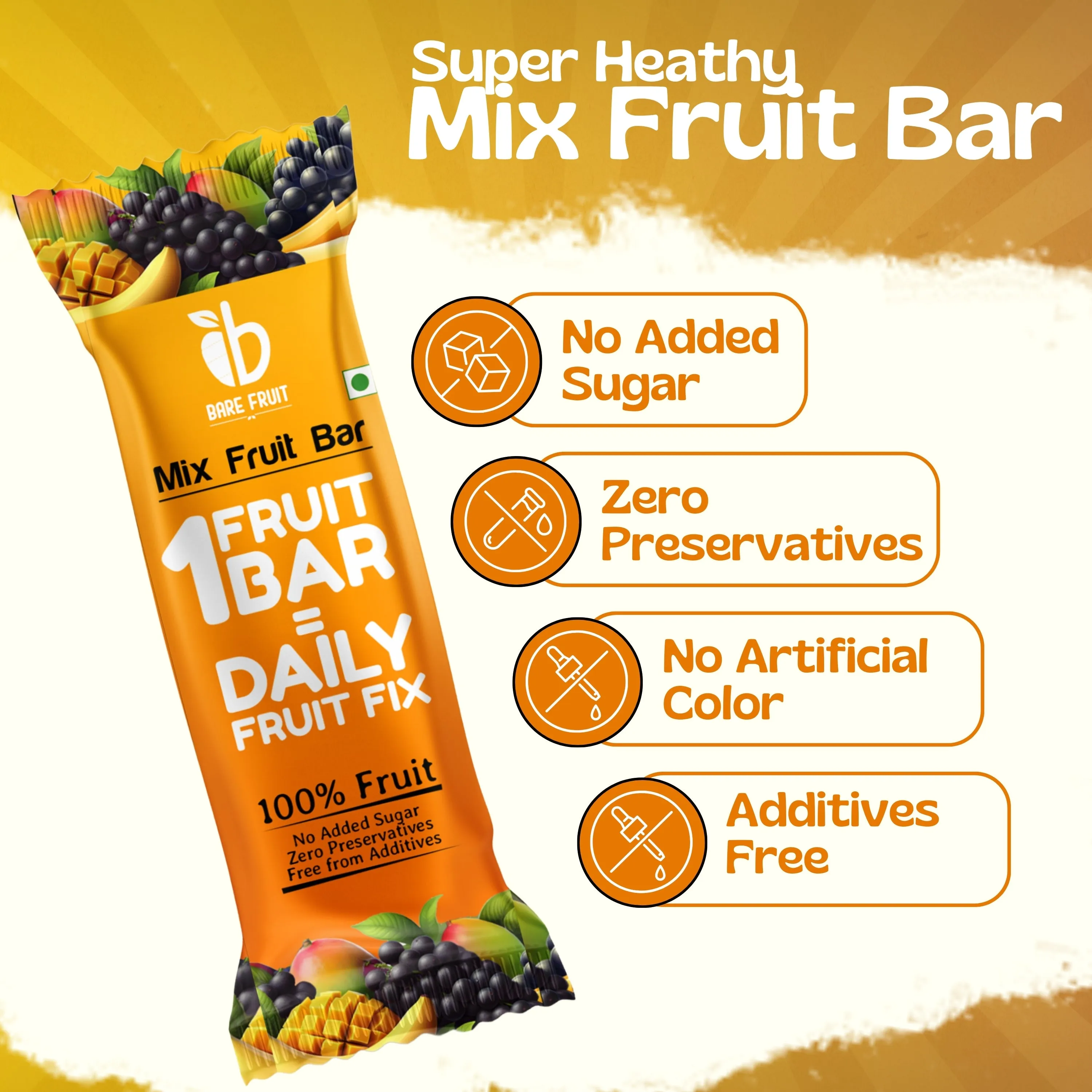 Bare Fruit Mix Fruit Bar | No Added Sugar, Zero Preservatives, Additive-Free | Healthy Energy Snack | Mango (Pack of 6)