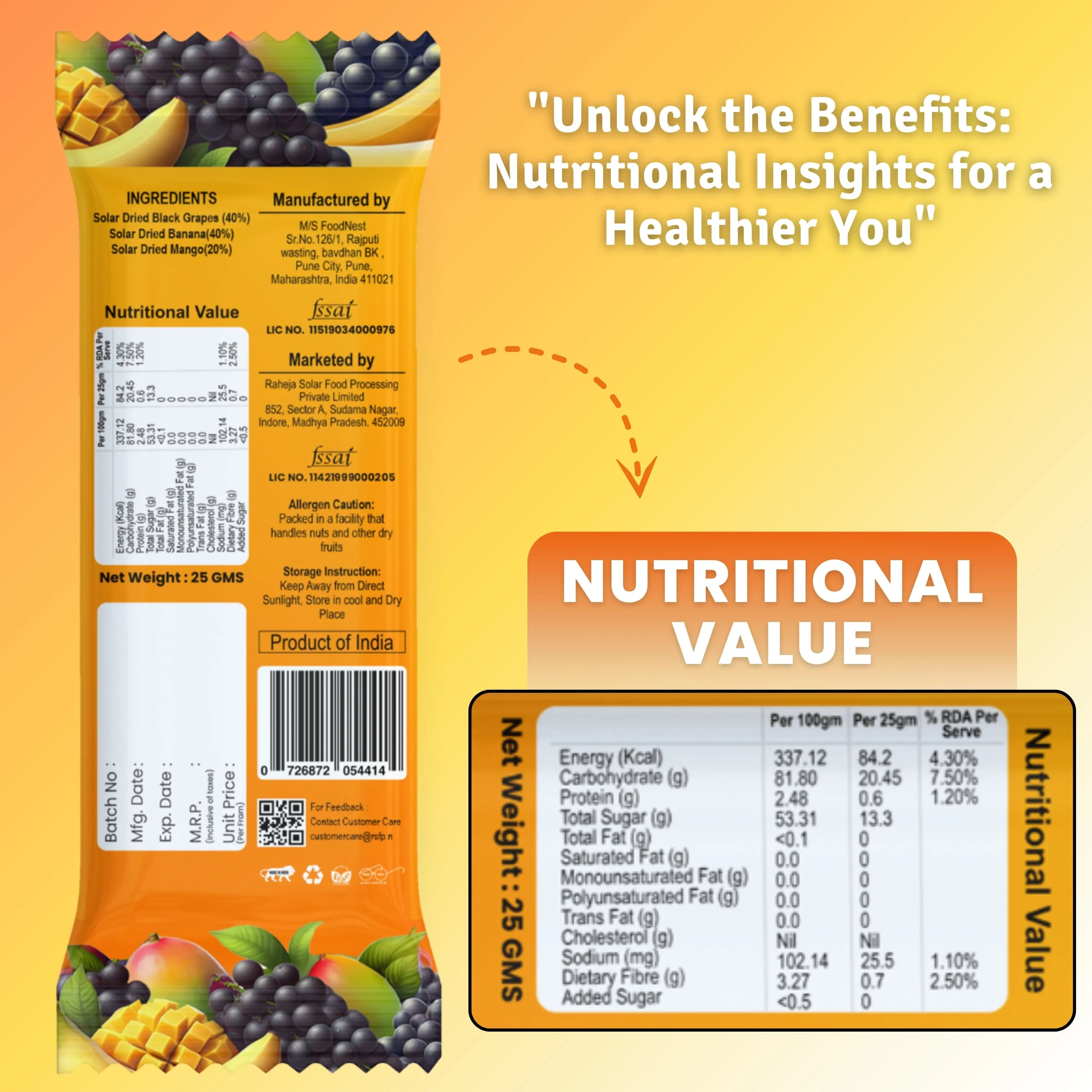 Bare Fruit Mix Fruit Bar | No Added Sugar, Zero Preservatives, Additive-Free | Healthy Energy Snack | Mango (Pack of 6)