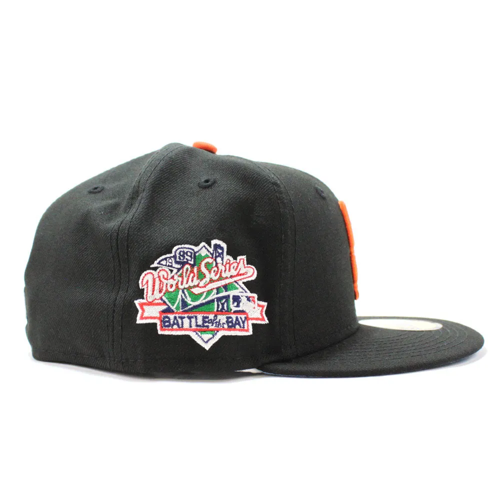 BATTLE OF THE BAY San Francisco Giants 1989 World Series Patch New Era 59Fifty Fitted Hats (BLACK BLUE UNDER BRIM)