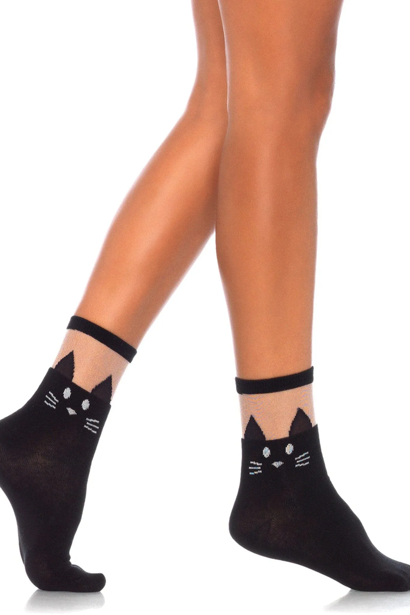Black Cat Opaque Anklet With Sheer Top