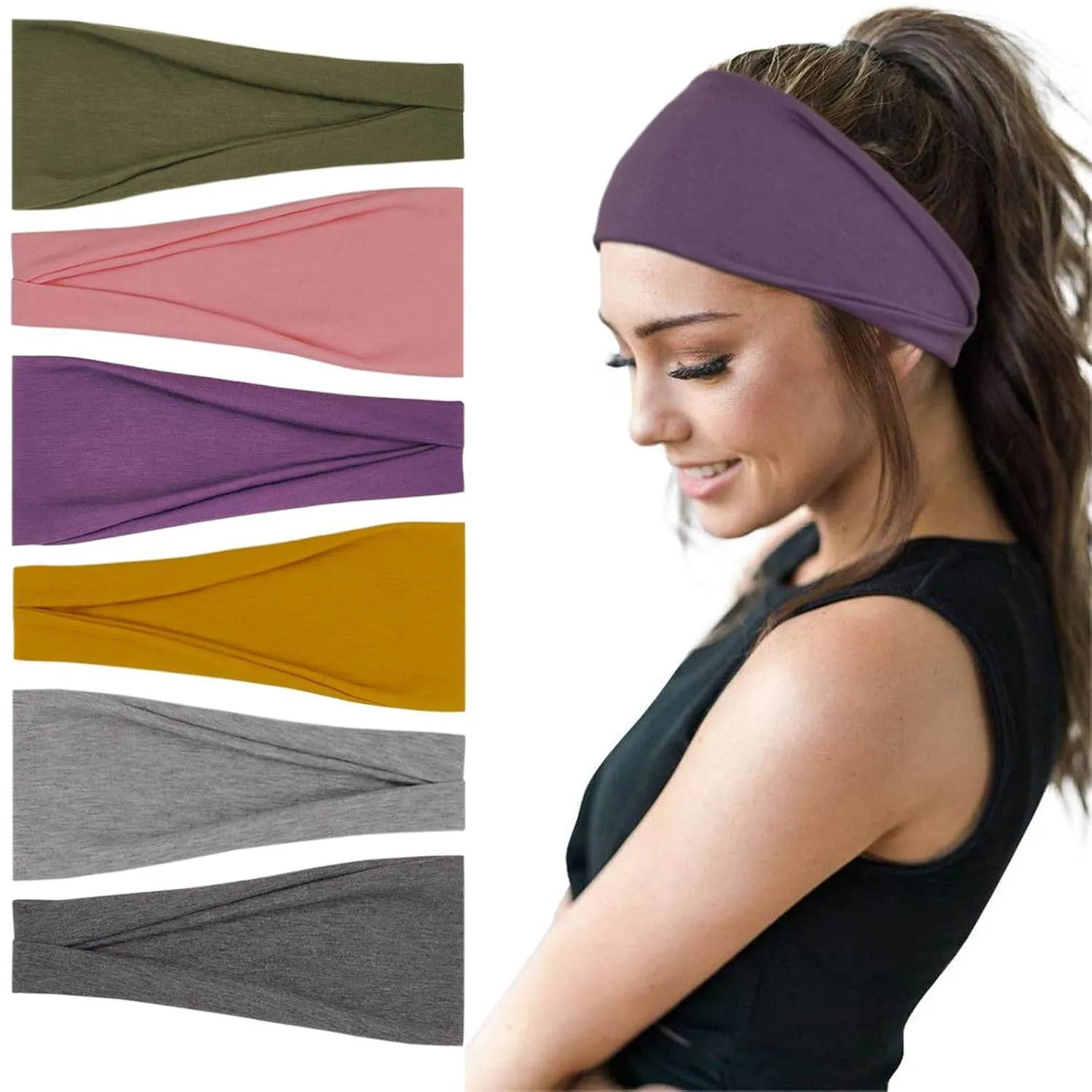 Boho Headbands For Women Fashion Wide Headband Yoga Workout Head Bands Hair Accessories Band 6 Pack