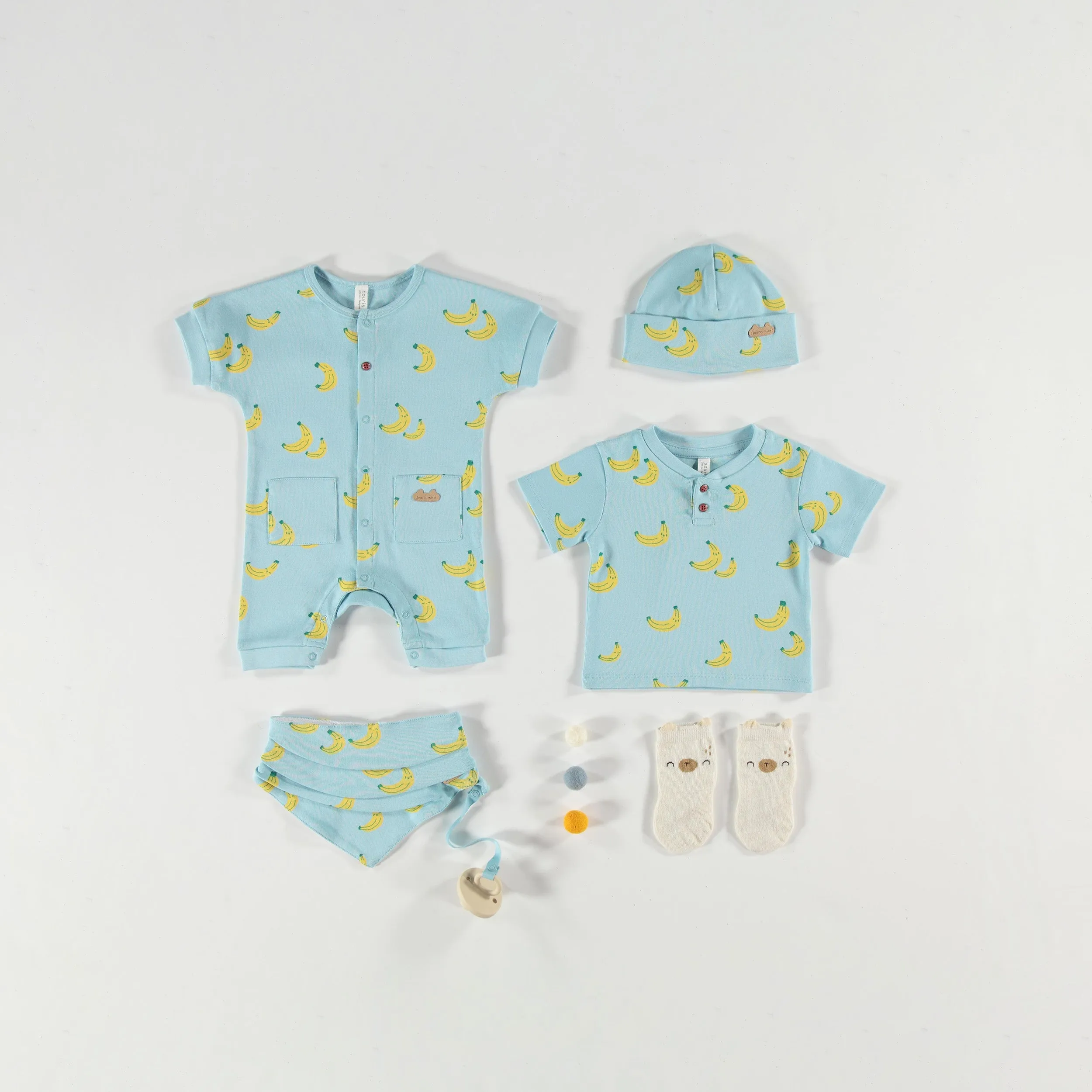 Bonnet bleu à motifs, naissance  || Blue hat with all over print, newborn