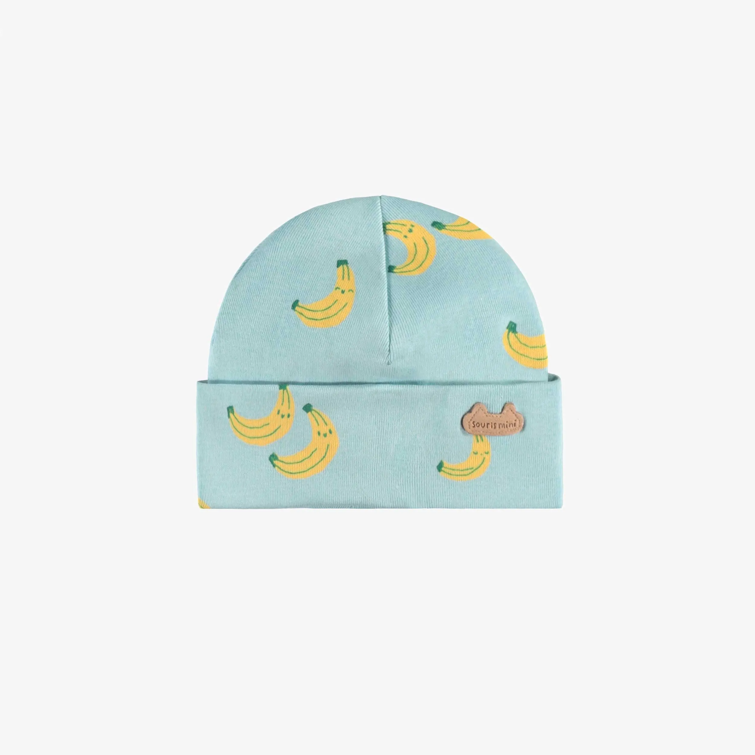 Bonnet bleu à motifs, naissance  || Blue hat with all over print, newborn