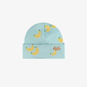 Bonnet bleu à motifs, naissance  || Blue hat with all over print, newborn