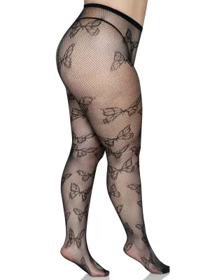 Butterfly Net Tights - 1x/2x - Black