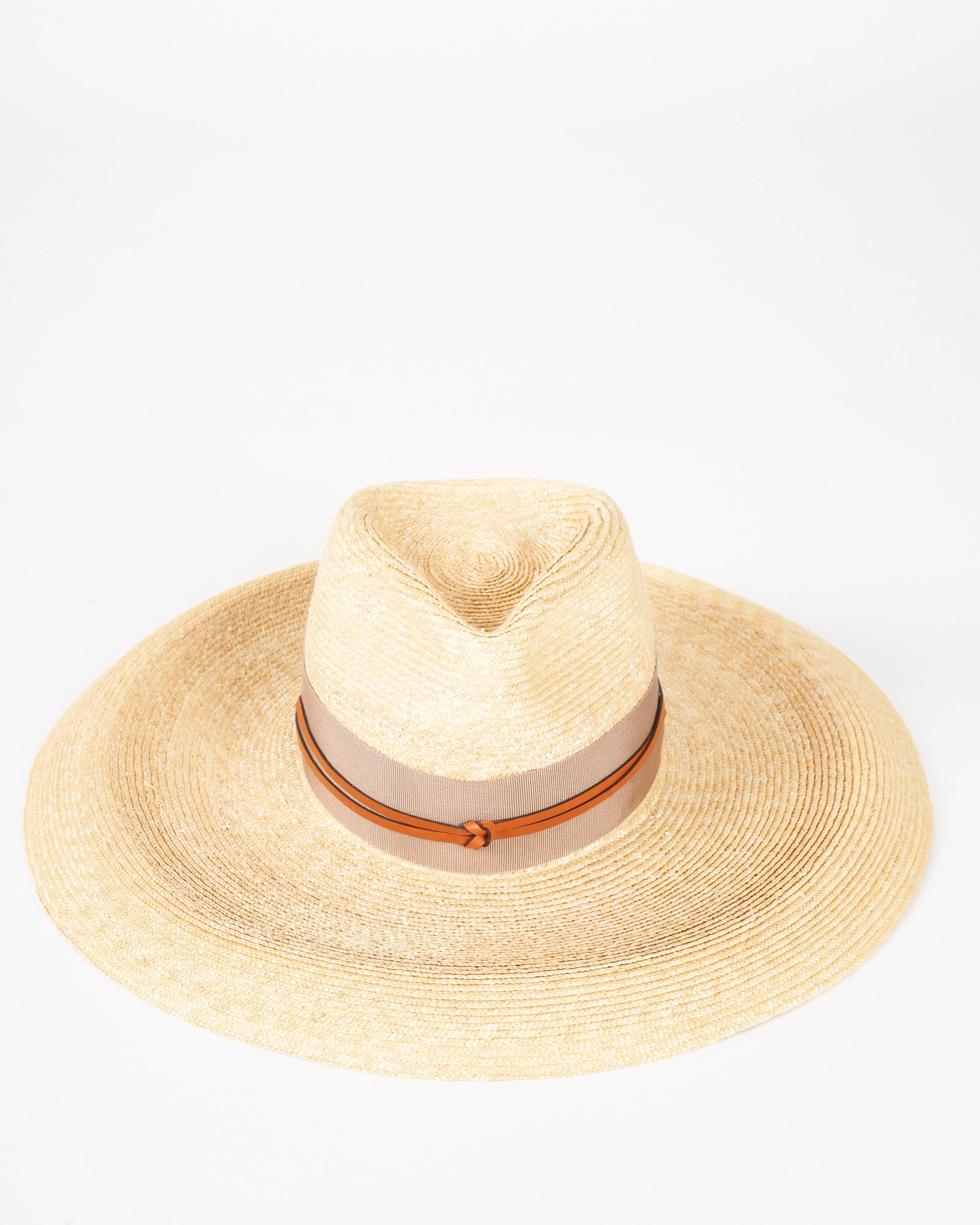 camargo wide brim hat with grosgrain and leather - natural and camel