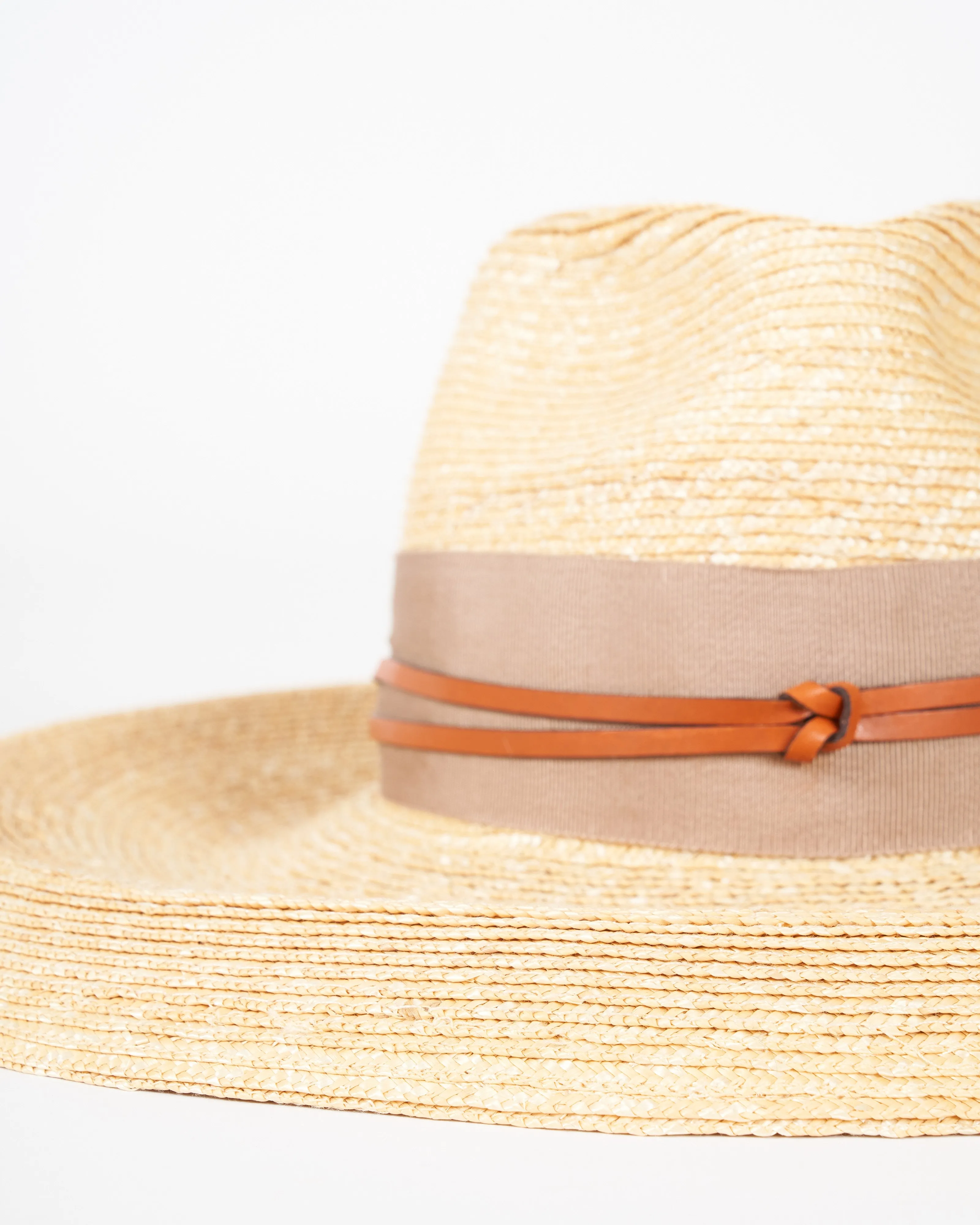 camargo wide brim hat with grosgrain and leather - natural and camel
