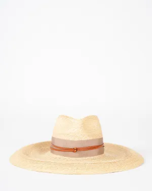 camargo wide brim hat with grosgrain and leather - natural and camel