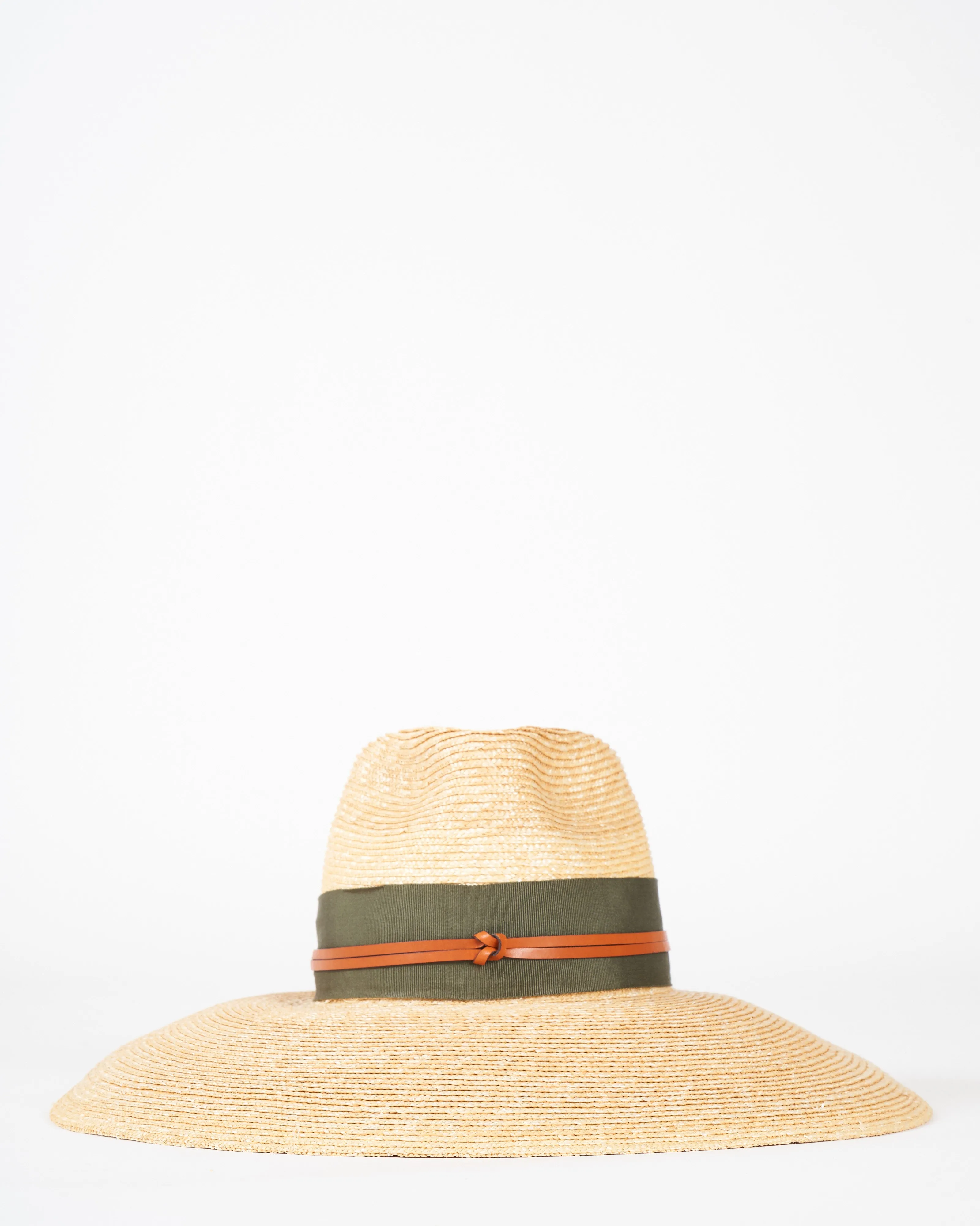 camargo wide brim hat with grosgrain and leather - natural and seaweed