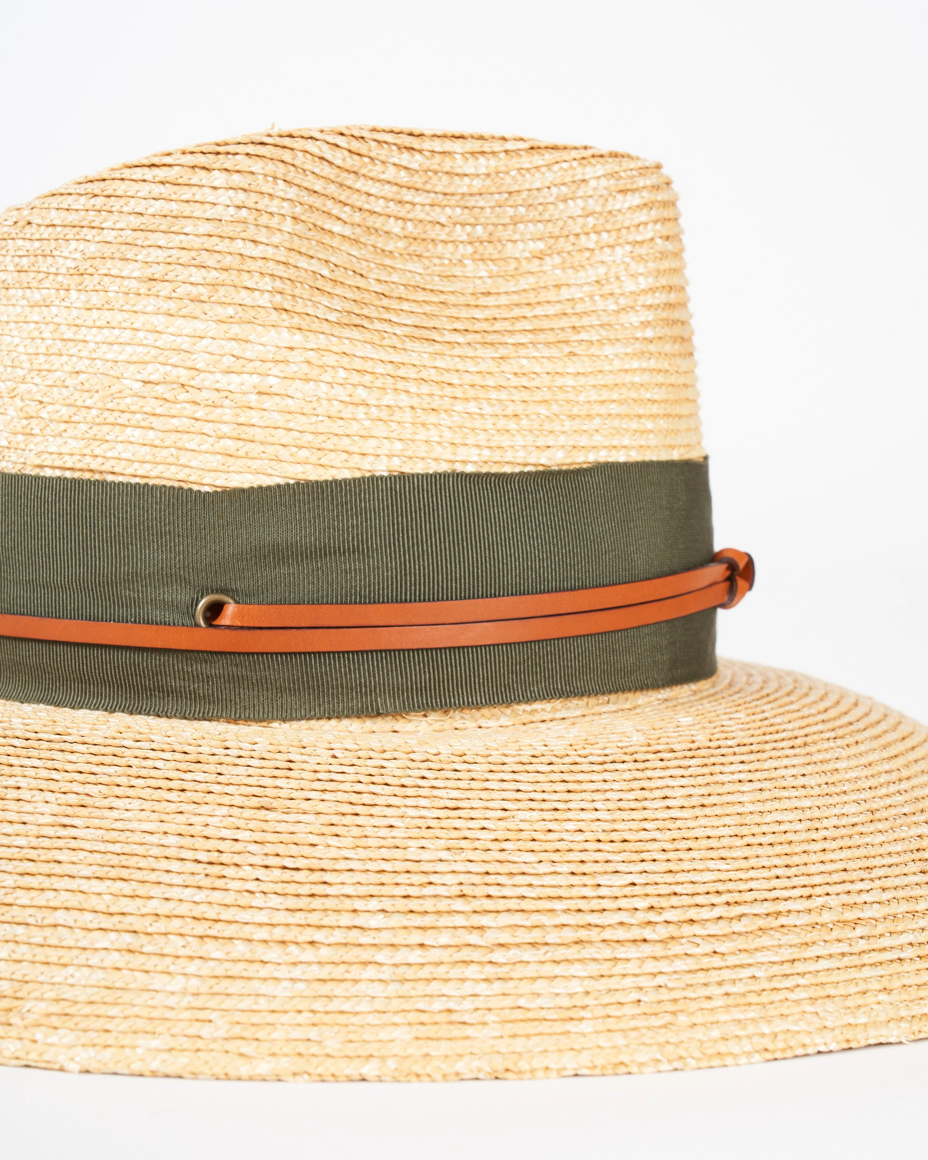 camargo wide brim hat with grosgrain and leather - natural and seaweed