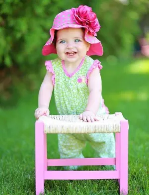 Candy Pink Aloe Dot Sun Hat with Raspberry Large Rose