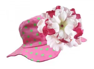Candy Pink Aloe Dot Sun Hat with White Raspberry Large Peony