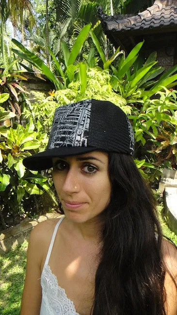 CAPPER Sun Hat -  Adjustable, Flat Brim Hat, Truckers Cap, Mesh back, Screen Printed, Short Brim, Hip Hop, Black Cap, Black Hat, Hipster,