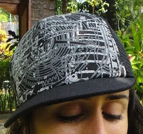 CAPPER Sun Hat -  Adjustable, Flat Brim Hat, Truckers Cap, Mesh back, Screen Printed, Short Brim, Hip Hop, Black Cap, Black Hat, Hipster,