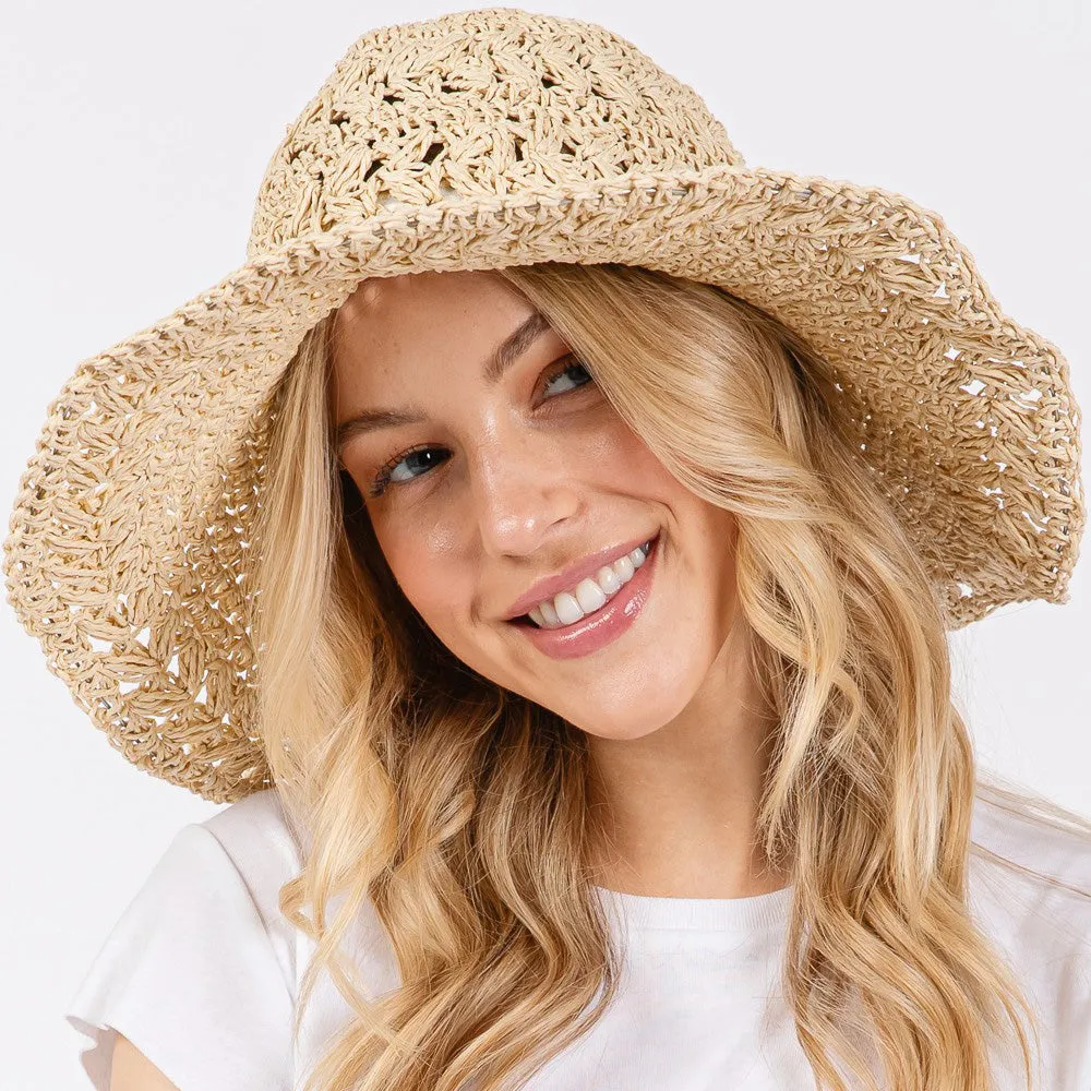 Crochet Straw Sun Hat Tan