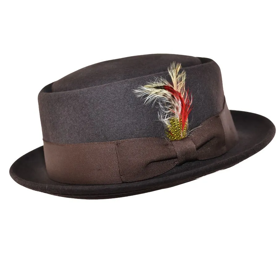 Crushable Diamond Crown Pork Pie Hat - Grey