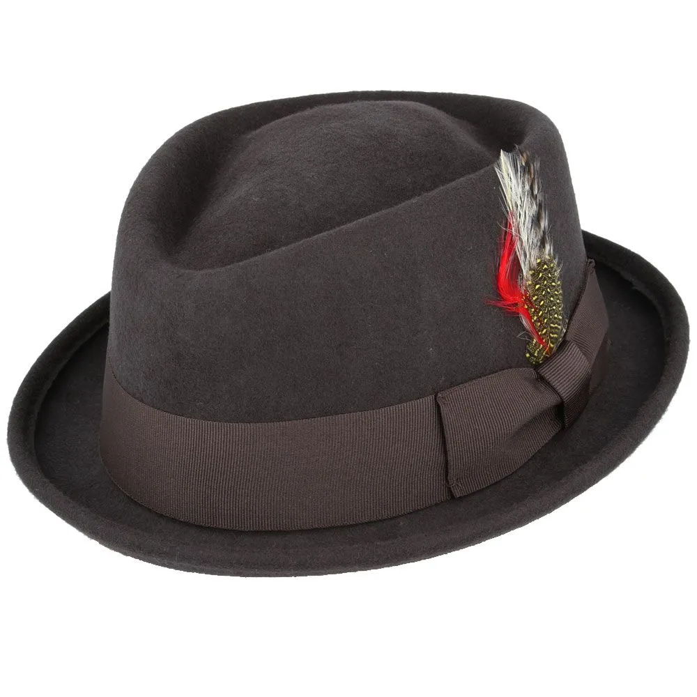 Crushable Diamond Crown Pork Pie Hat - Grey