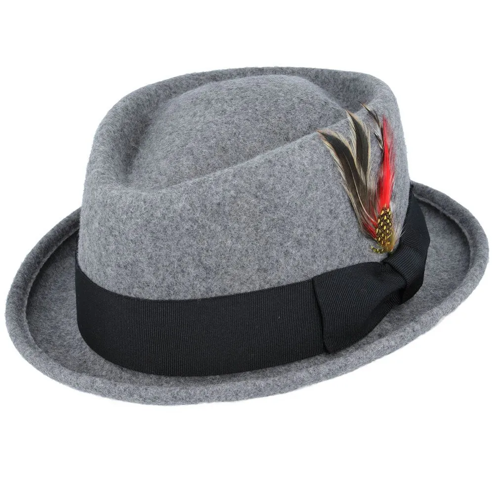 Crushable Diamond Crown Pork Pie Hat - Grey