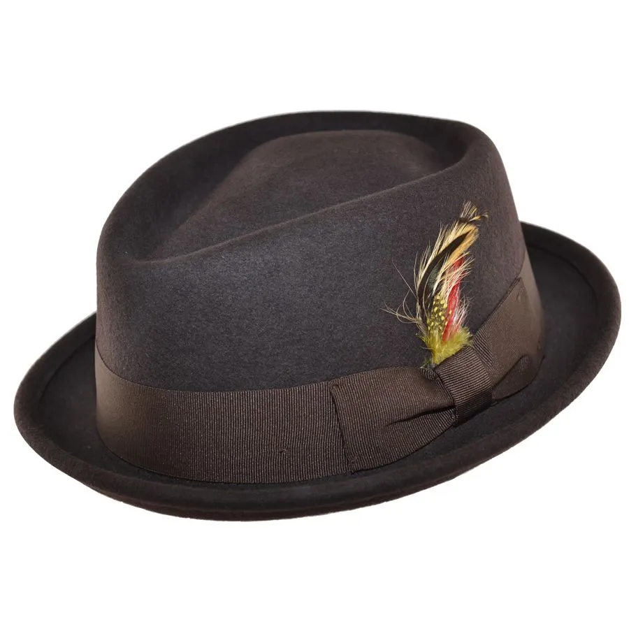 Crushable Diamond Crown Pork Pie Hat - Grey