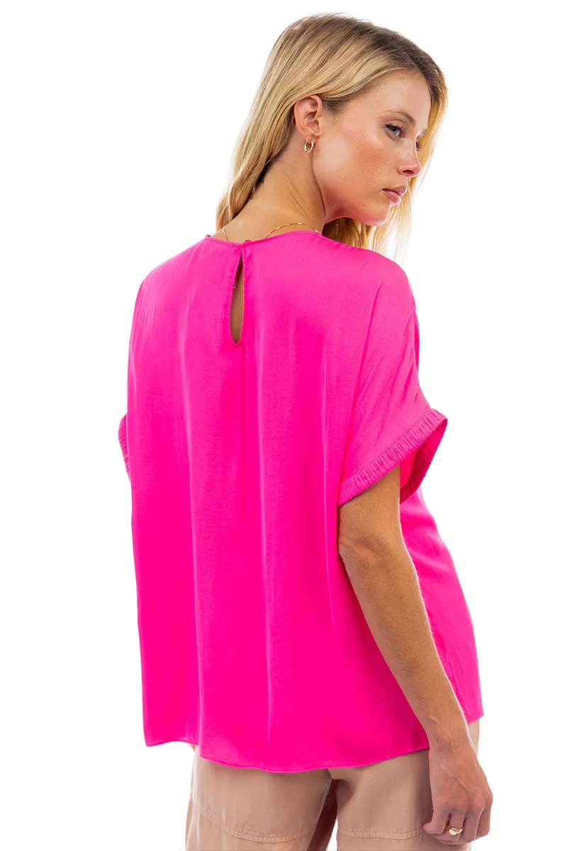 Dolman Short Plisse Sleeve Blouse