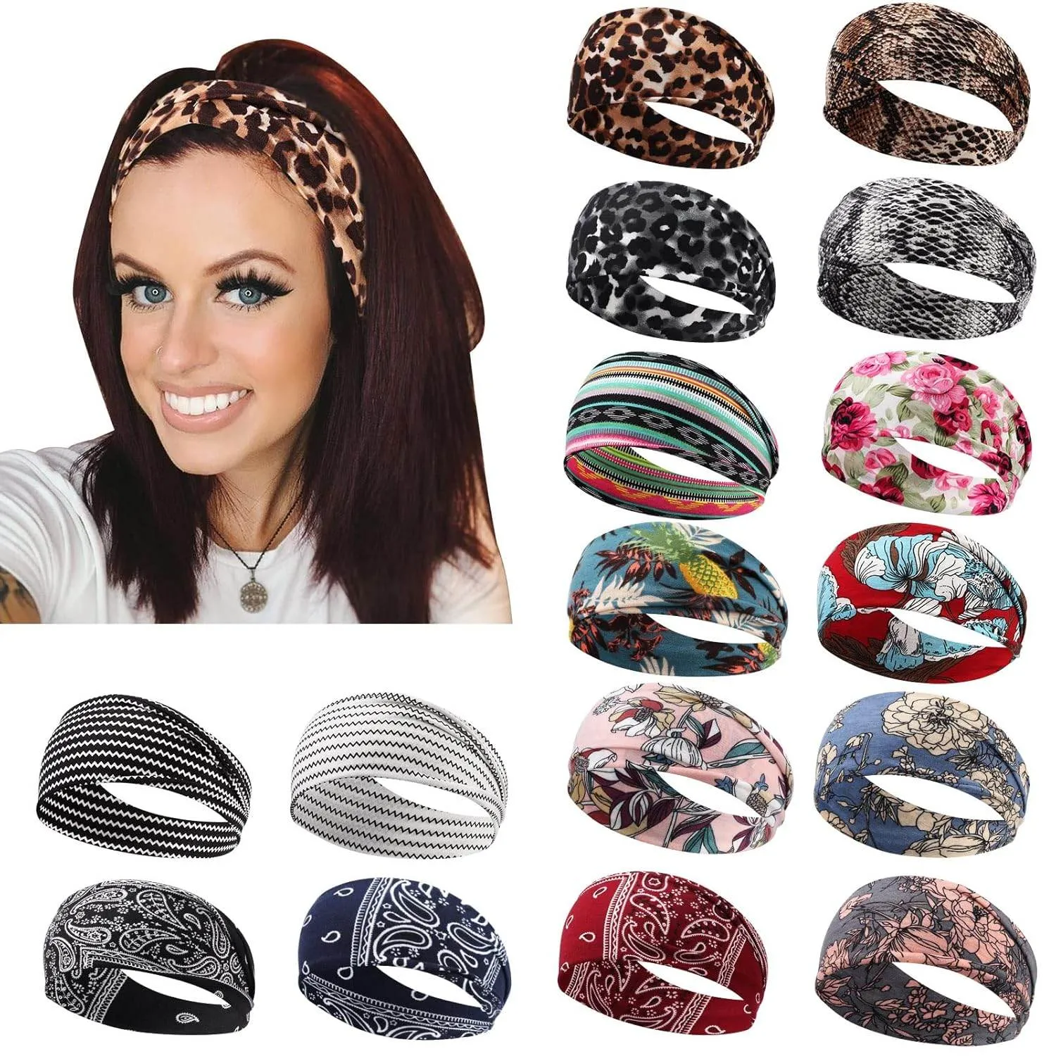 DRESHOW Yoga Sports Headbands for Women Elastic Non-Slip Headbands Workout Running Hair Bands 6 Pack