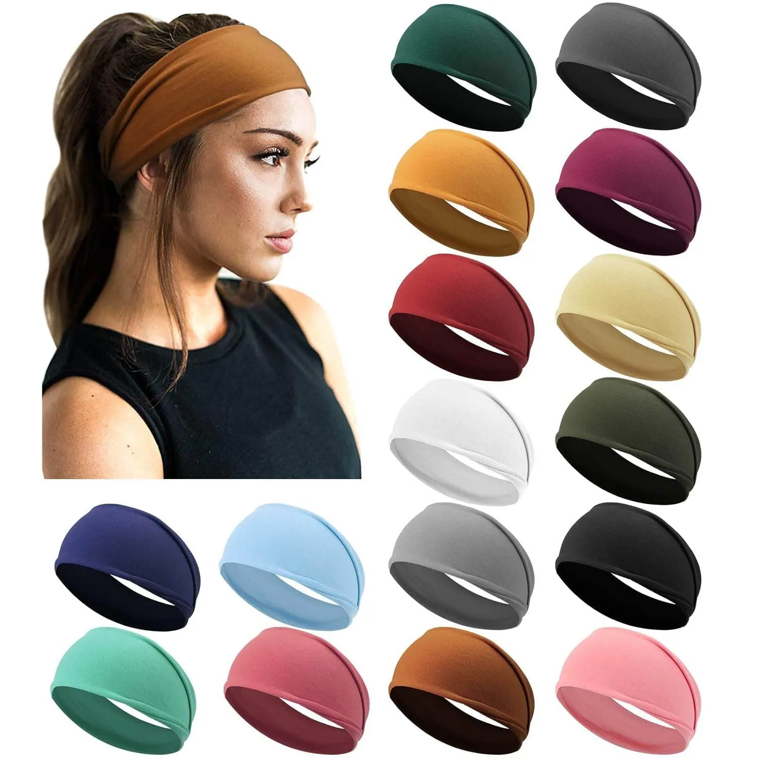 DRESHOW Yoga Sports Headbands for Women Elastic Non-Slip Headbands Workout Running Hair Bands 6 Pack