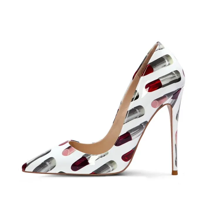 fashion design 2020 lipstick 3d print big size sexy lady pumps women dress shoes