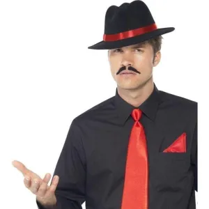 Gangster Trilby Tie & Handkerchief Adult Red