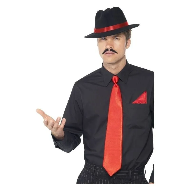 Gangster Trilby Tie & Handkerchief Adult Red
