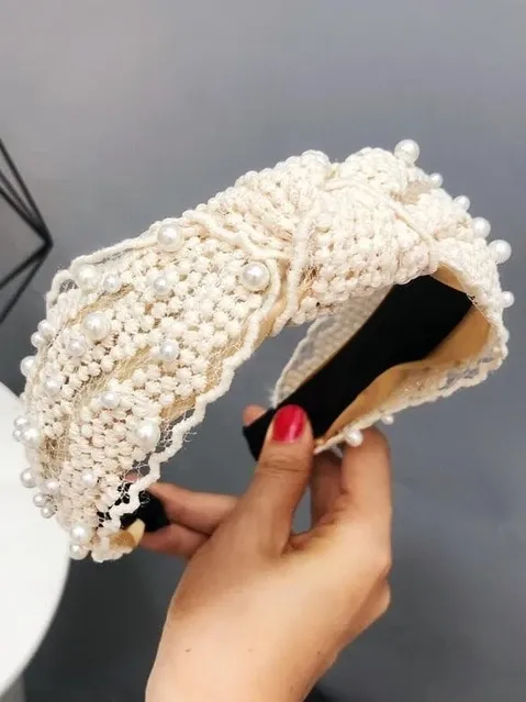 Girls Lace and Pearl Embellished Headband