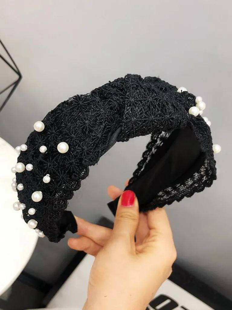Girls Lace and Pearl Embellished Headband