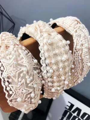 Girls Lace and Pearl Embellished Headband