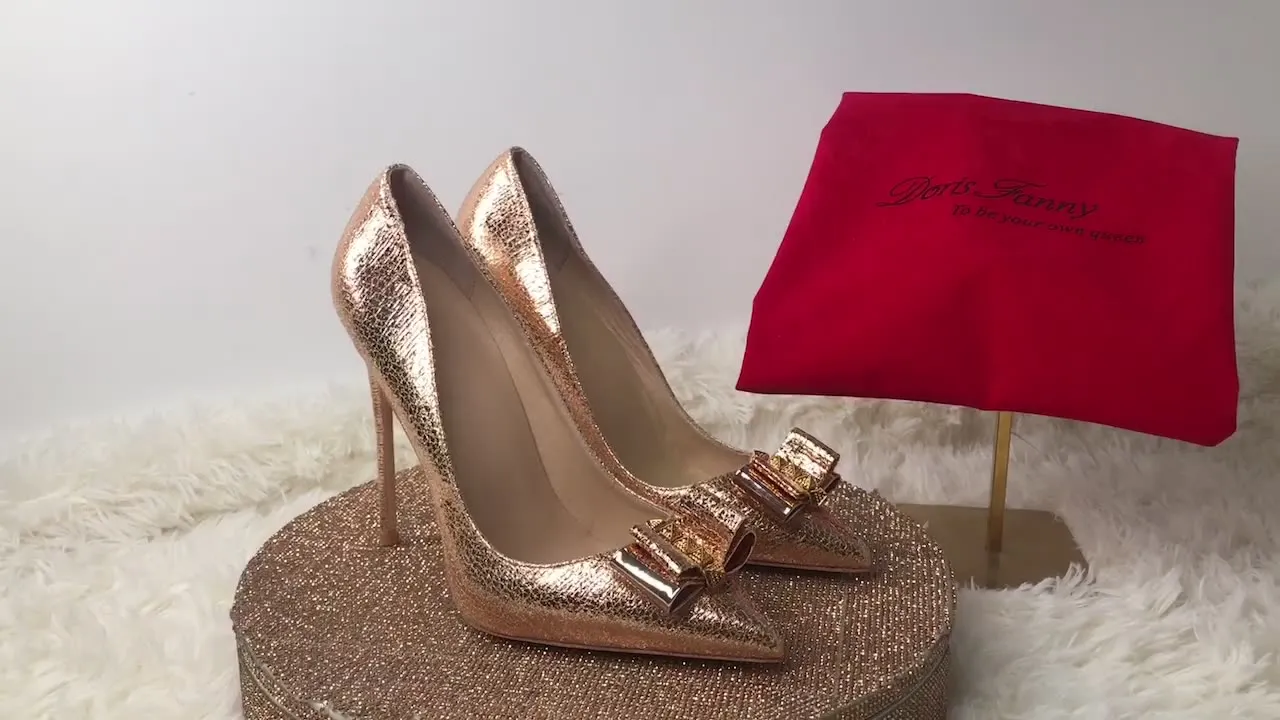 Gold Bow pointed toe Sexy High heels 8/10/12 cm Stiletto rivet studded pumps women shoes large size size 43 45