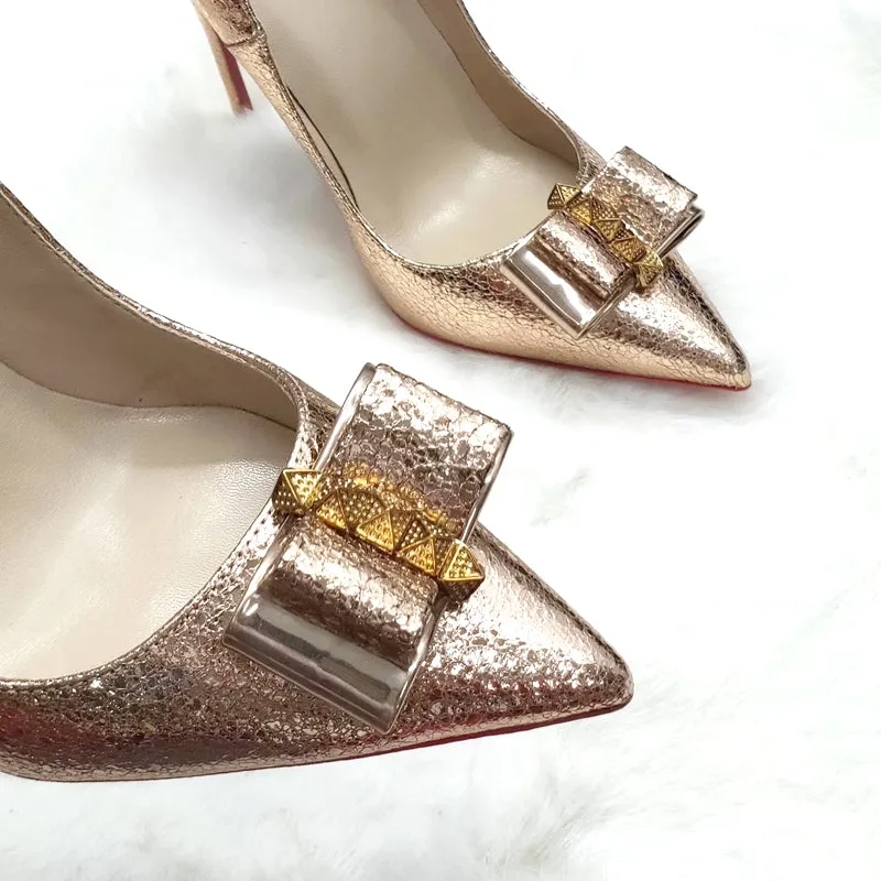 Gold Bow pointed toe Sexy High heels 8/10/12 cm Stiletto rivet studded pumps women shoes large size size 43 45