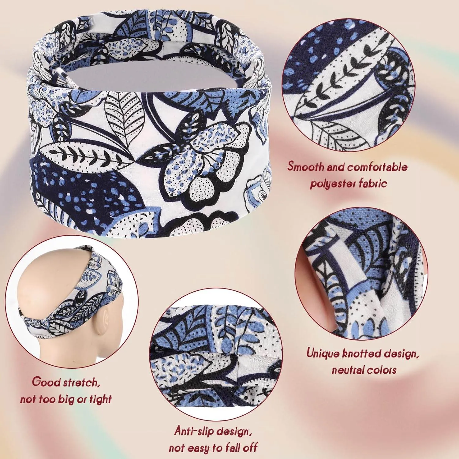 Headbands for Women, 8 Pack Boho Style Headbands Non Slip Fashion Wide Headband Hair Wrap for Daily Use Sport Yoga Running