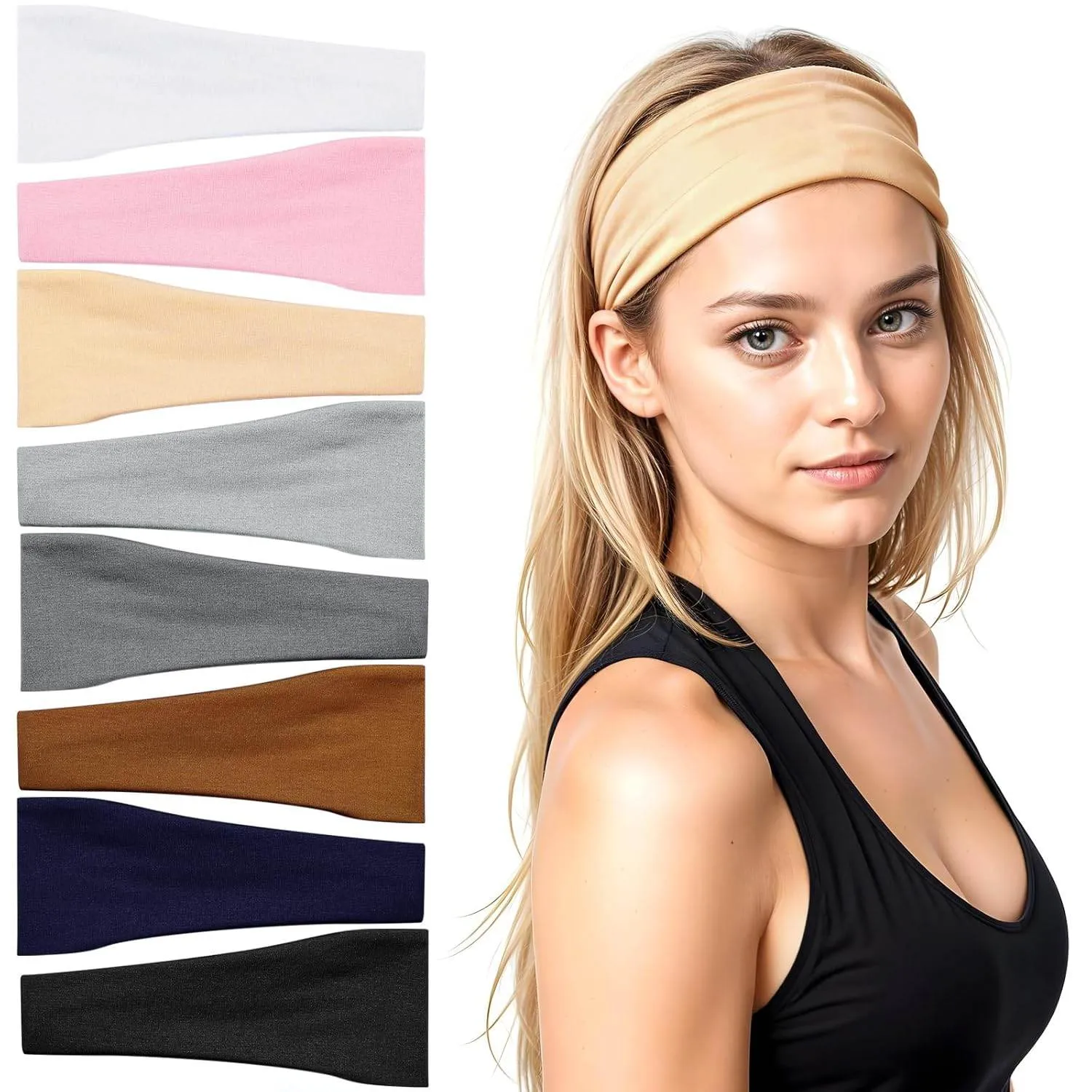 Headbands for Women, 8 Pack Boho Style Headbands Non Slip Fashion Wide Headband Hair Wrap for Daily Use Sport Yoga Running
