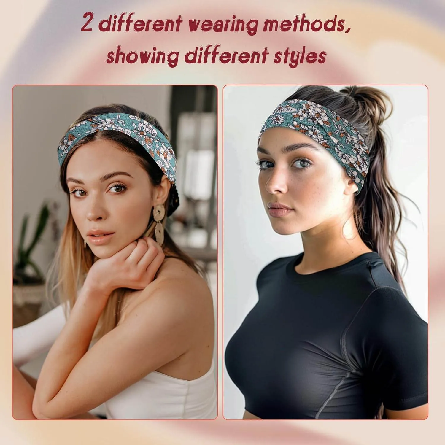 Headbands for Women, 8 Pack Boho Style Headbands Non Slip Fashion Wide Headband Hair Wrap for Daily Use Sport Yoga Running