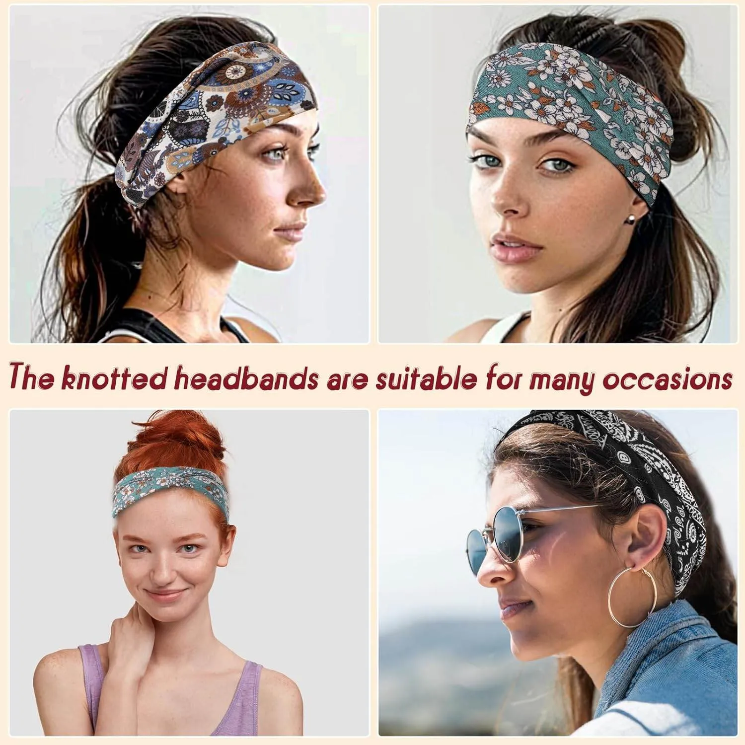 Headbands for Women, 8 Pack Boho Style Headbands Non Slip Fashion Wide Headband Hair Wrap for Daily Use Sport Yoga Running