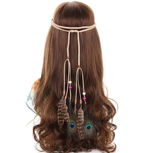 Headbands for Women AWAYTR Indian Feathers Headband Fashion Boho Girls Festival Beads Gypsy Feather Hair Accessories