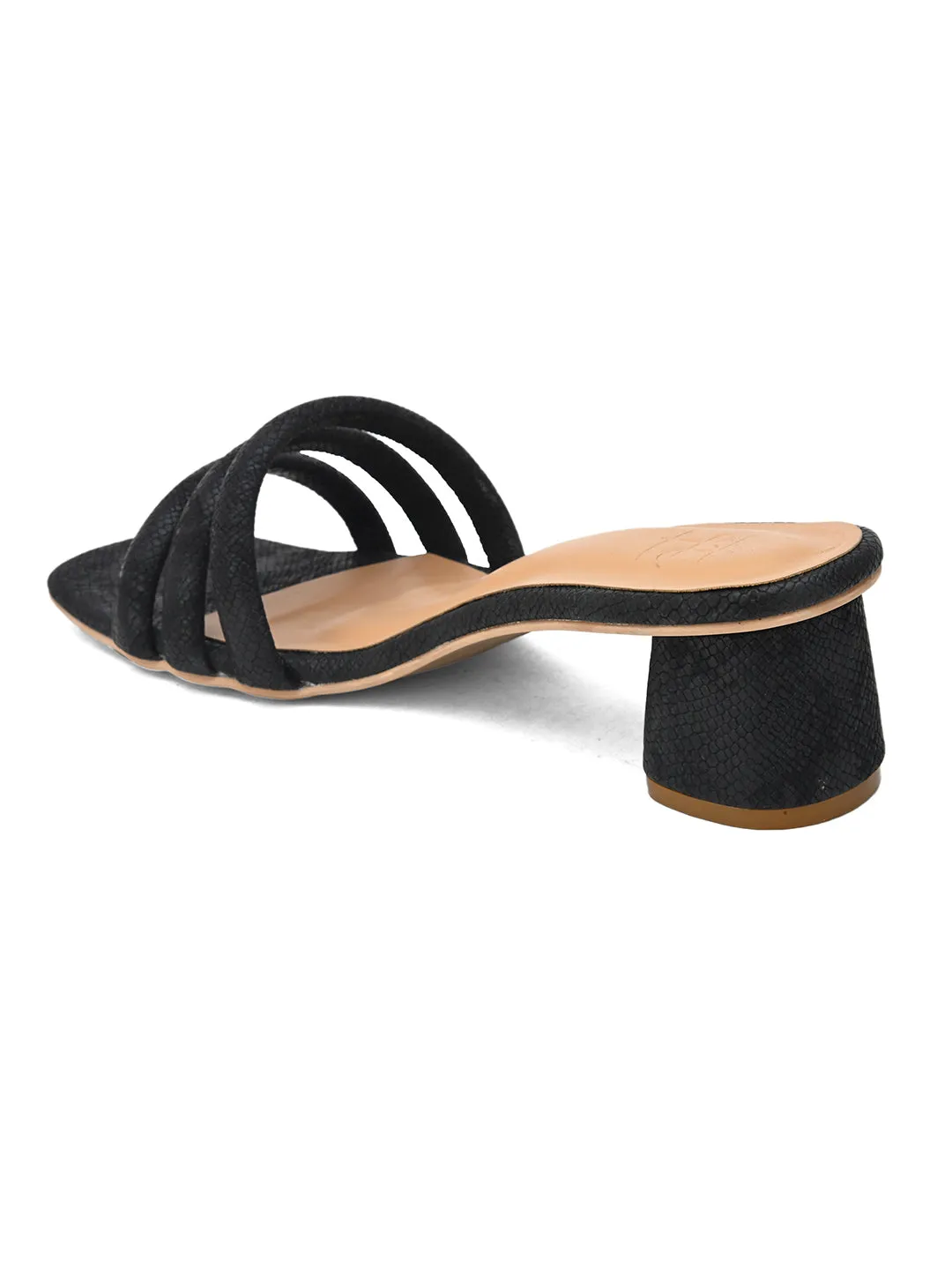 Hydes N Hues Black Self Printed Short Heels