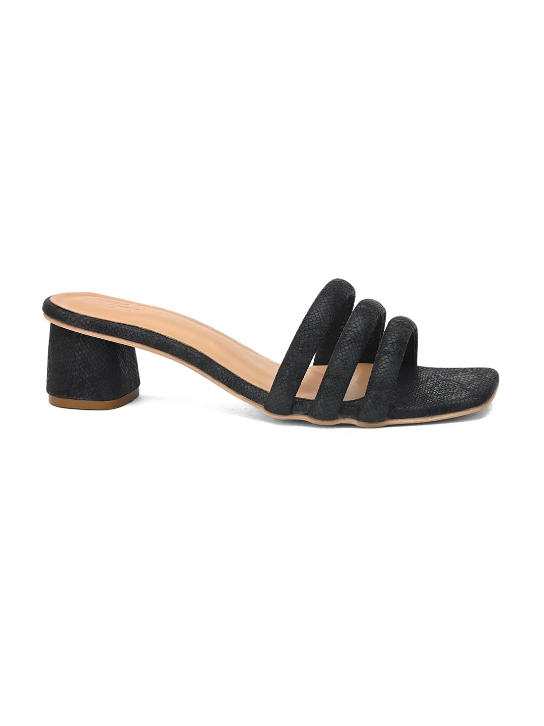 Hydes N Hues Black Self Printed Short Heels