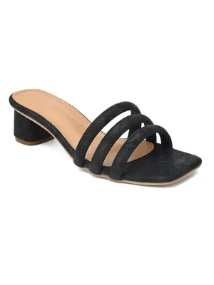 Hydes N Hues Black Self Printed Short Heels