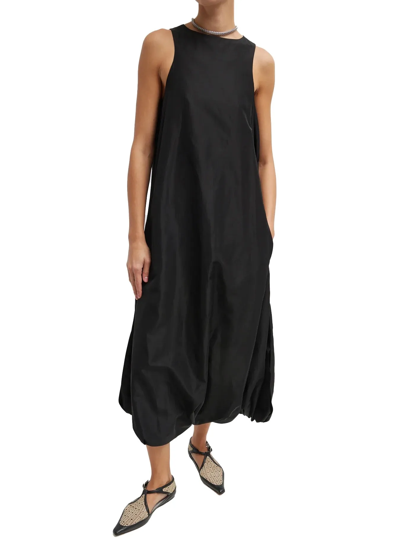 Italian Sporty Nylon Jalouise Dress in Black