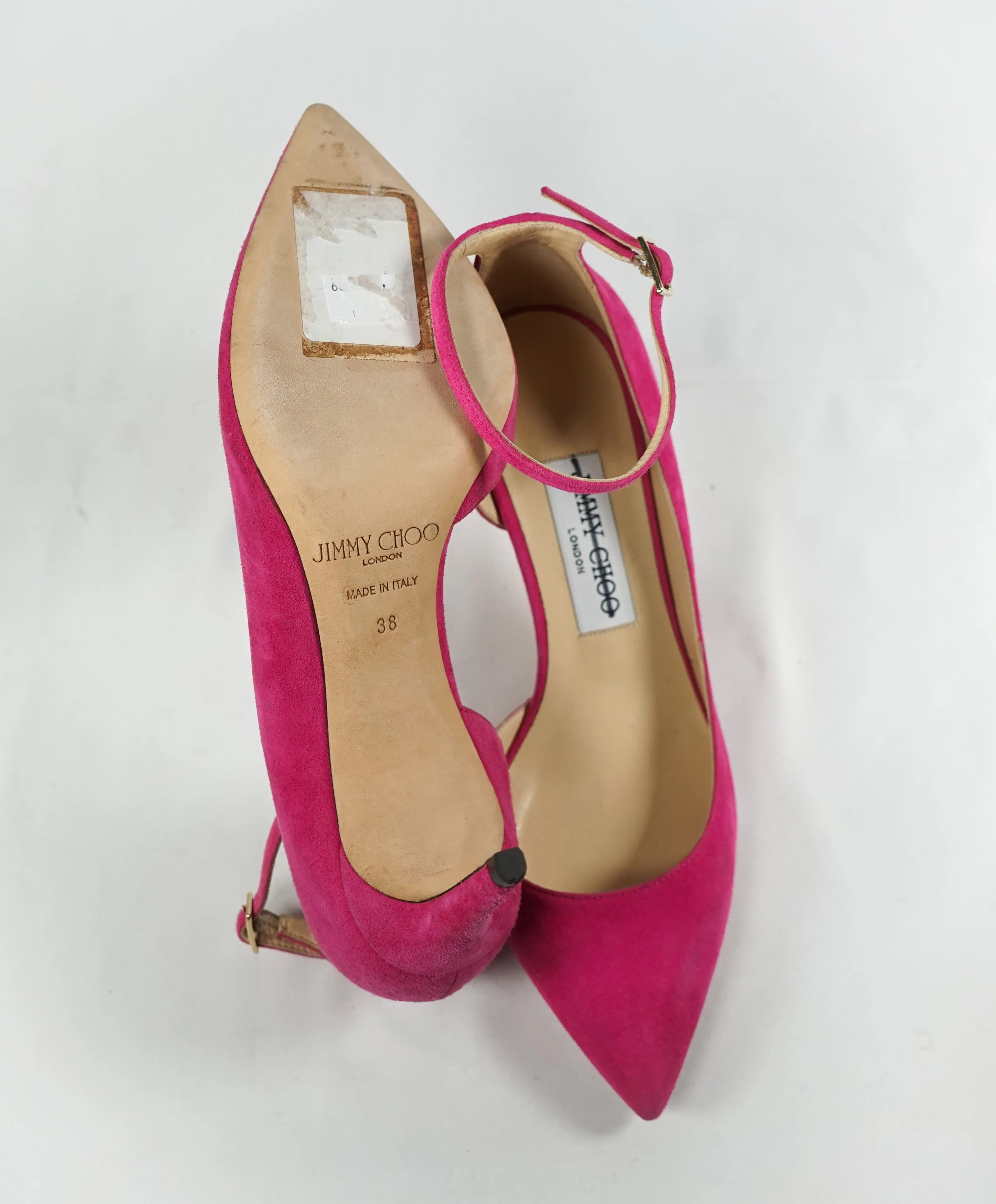 JIMMY CHOO -"LUCY" 65 D'Orsay Ankle Strap Hot Pink Pointed Toe Heels - R-37 L-37.5