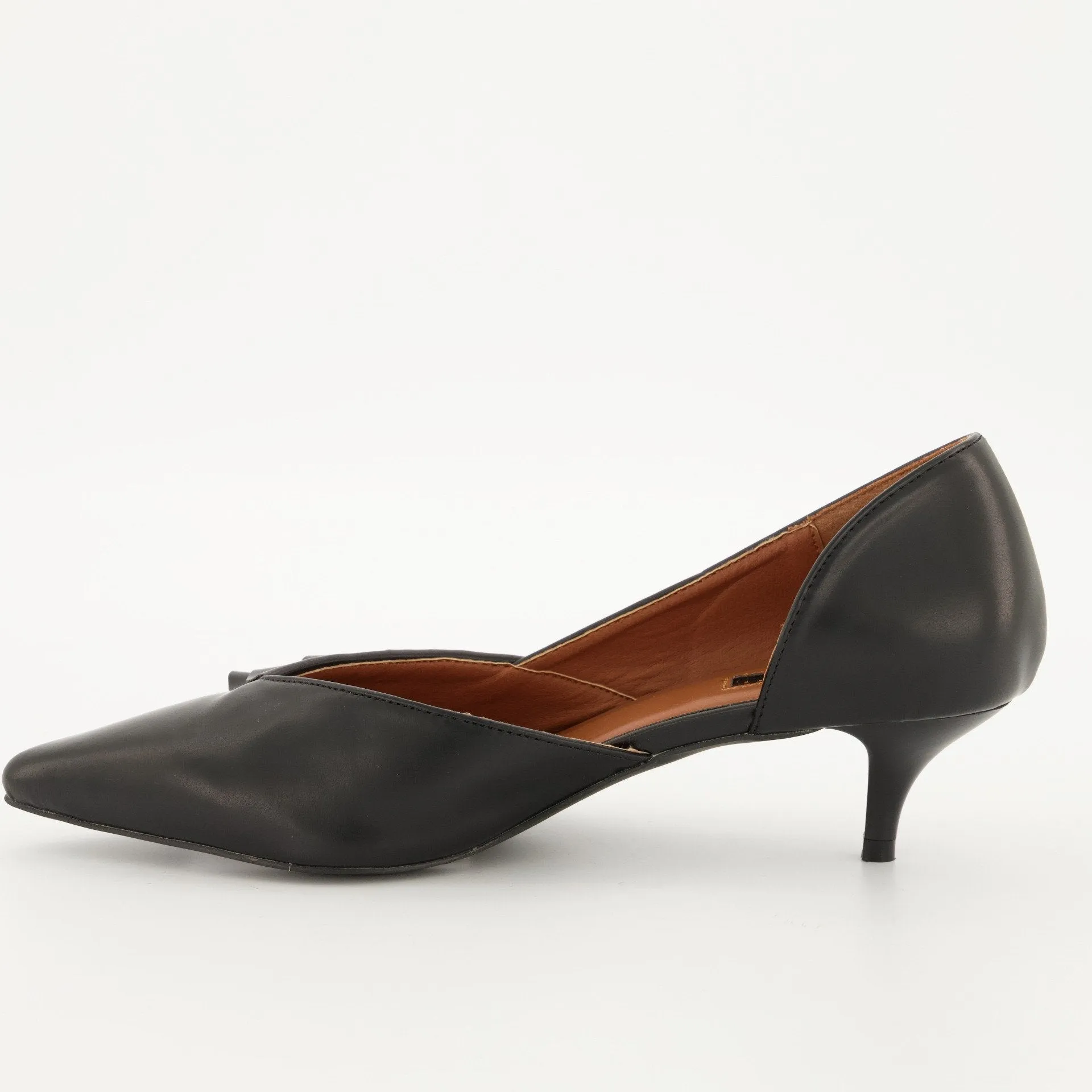 Ladies Pointed Dorsay Kitten Heel with Side Frill - Black