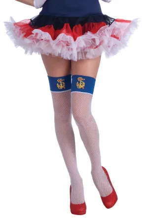 Lady in the Navy Fishnet Thigh Highs